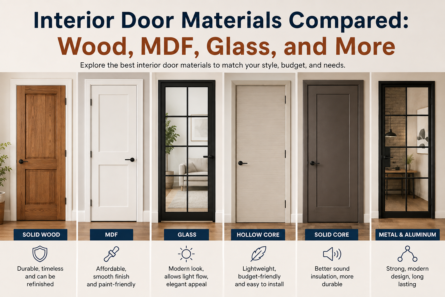 Interior Door Materials Compared: Wood, MDF, Glass, and More